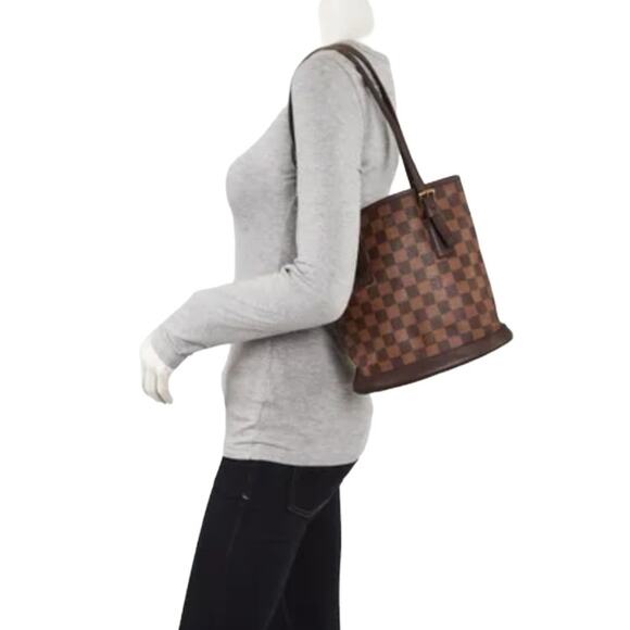 Louis Vuitton Marais Bucket Bag PM Damier Ebene Monogram Canvas Brown - Picture 16 of 16